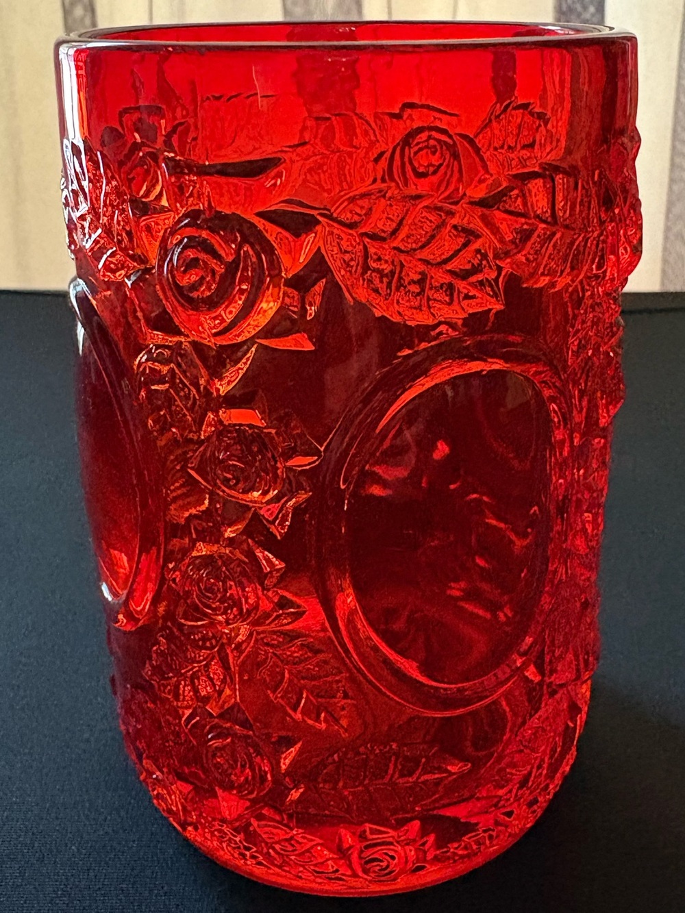 Rare Moser Ruby Glass Tumbler”Mirrors and Roses”,Early 1900s Unmarked
